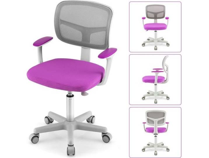 DREAMADE Chaise d'Étude Enfant avec Hauteur Réglable Chaise Bureau Dossier Pivotant Ergonomique Siege Coussin Doux Amovible