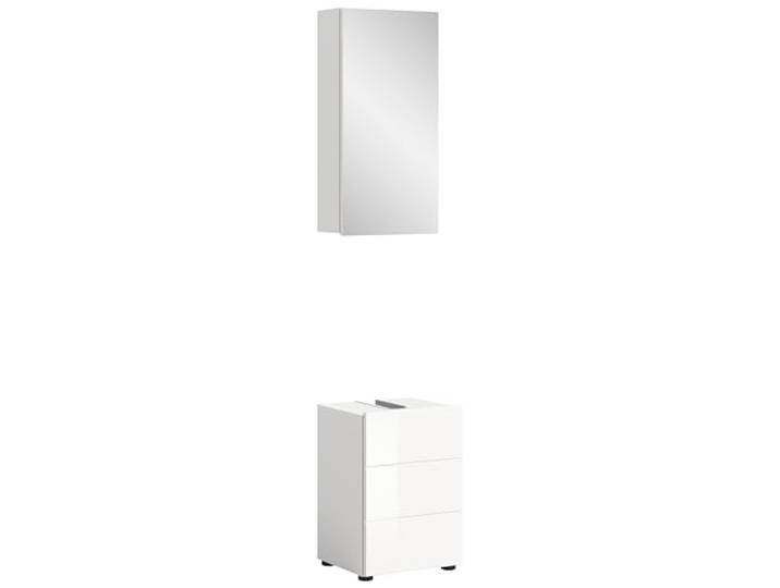 xonox.home Badezimmer Vira X2LA9B11 2tlg. Badezimmerkombination Set schmal in Front weiß Hochglanz Tiefzieh Korpus weiß Melamin inkl. Beleuchtung