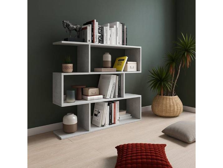 Bibliothèque Terzolas Dmora en bois stratifié gris ciment 110x25x96h cm