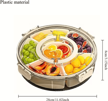 Inspire Curations Rotating 5 Compartment Snack Serving Tray With Lid & Handle clear