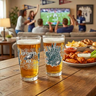 Evergreen Philadelphia Eagles 16 oz Pint Glasses, Set of 2 - 16 oz