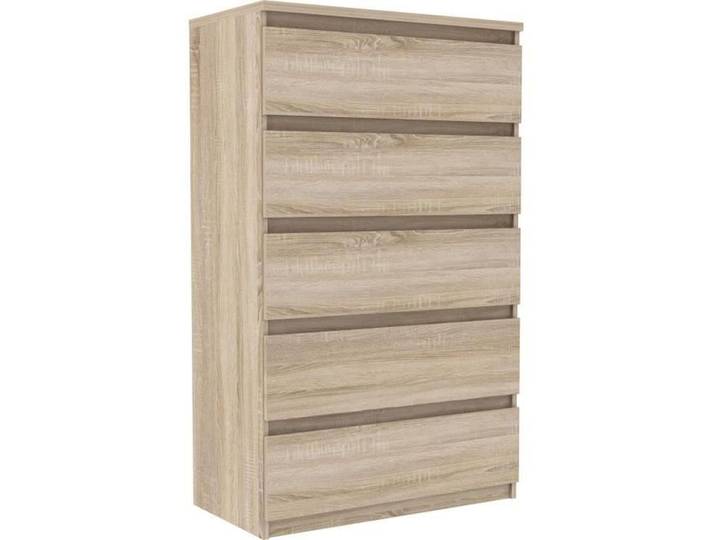 FORTE Chelsea Hohe Kommode 77 mit 5 Schubladen, Sonoma Eiche Nachbildung, 77,2 cm brei