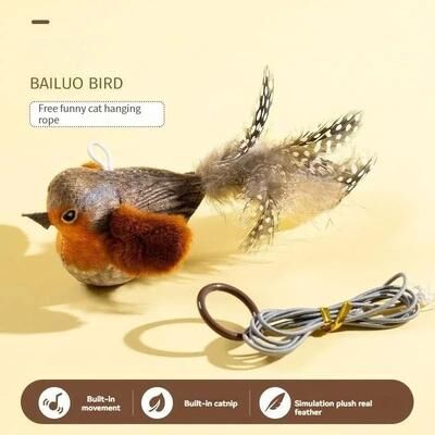 Uplift Essentials Realistic Chirping Bird Interactive Cat Toy With High Potency Catnip gray