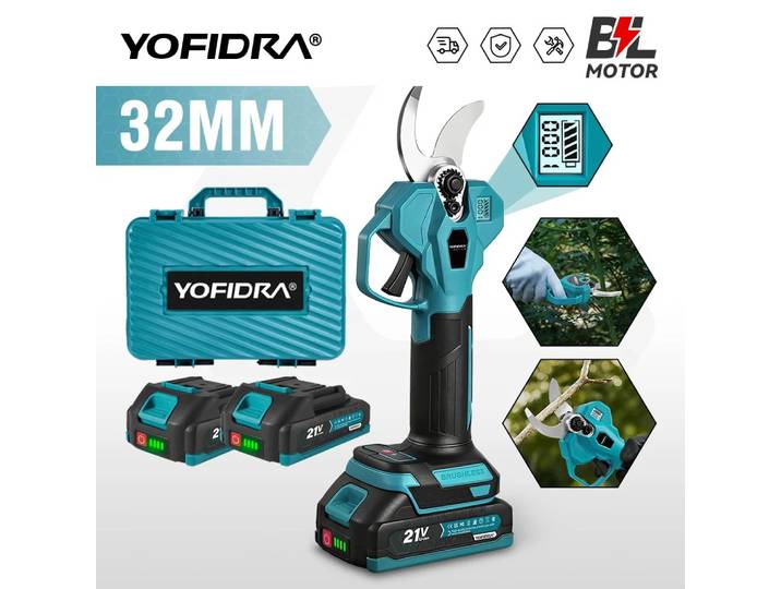 YOFIDRA 32mm cisaille électrique sans brosse 2 vitesses ciseaux sans fil Branches d'arbres outils de jardin pour Makita 21V batterie broche