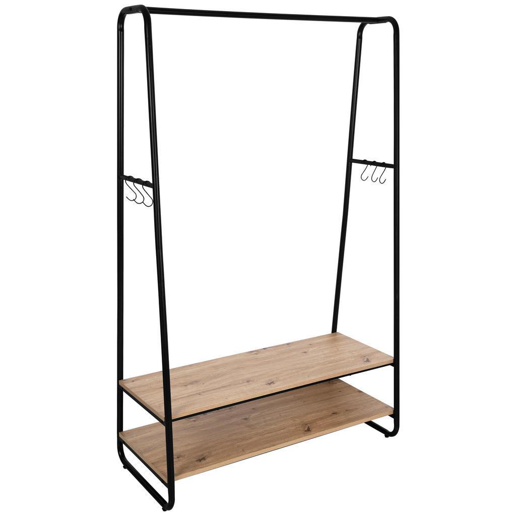 Xora Garderobenständer , Naturfarben, Schwarz , Metall, Holzwerkstoff , 100x160x45 cm , Schuhablage, Hutablage, standfeste Füsse, Jackenhalter , Garderobe, Garderobenständer