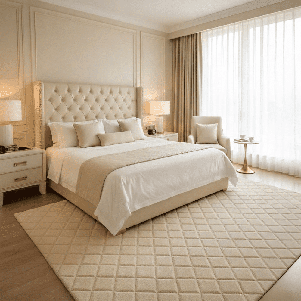 Virelle Beige Quilted Rug, 500 x 400cm