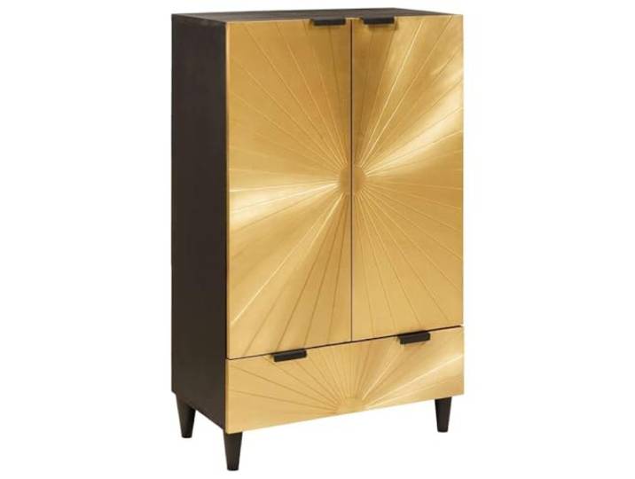 Heofavd Seitenschrank aus Mango Massivholz, Schwarz Gold 60x33,5x100cm