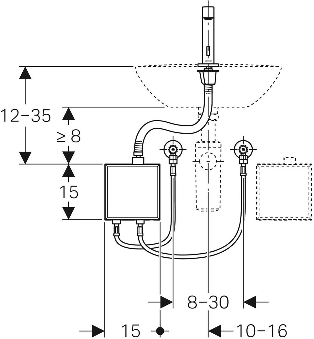 Geberit Brenta Waschtischarmatur Standmontage, Batteriebetrieb, mit AP-Funktionsbox, Badarmaturen, 116.174.14.1, schwarz matt