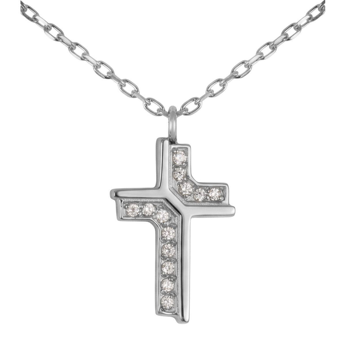 Jacques Lemans Halskette Edelstahl Kreuz mit Zirkonia