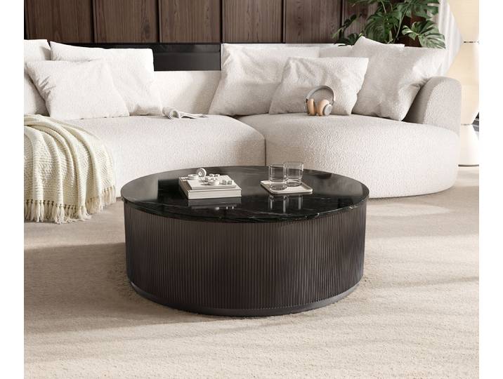 Couchtisch Fiorano 90x90 cm Marmor Schwarz Silber Metall Black Antique, Couchtische
