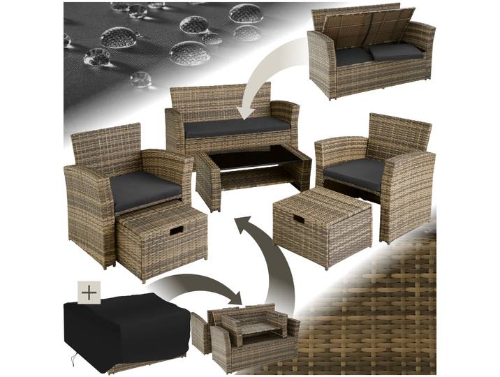 Rattan Sitzgruppe Modena 3+2+1 inkl. Schutzhülle - natur