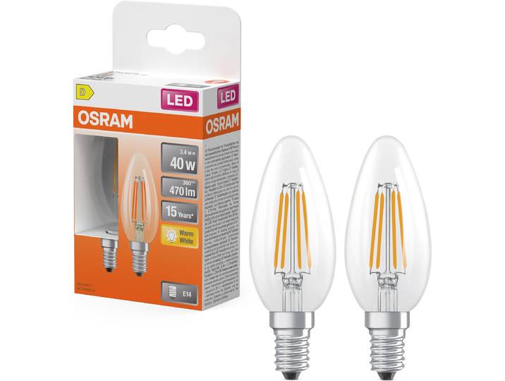 OSRAM LED-Leuchtmittel LED-Lampe Star Kerzenform B40 , Energieeffizienz: D, transparent (klar), L:10cm Ø:3,5cm, Leuchtmittel, LED-Leuchtmittel