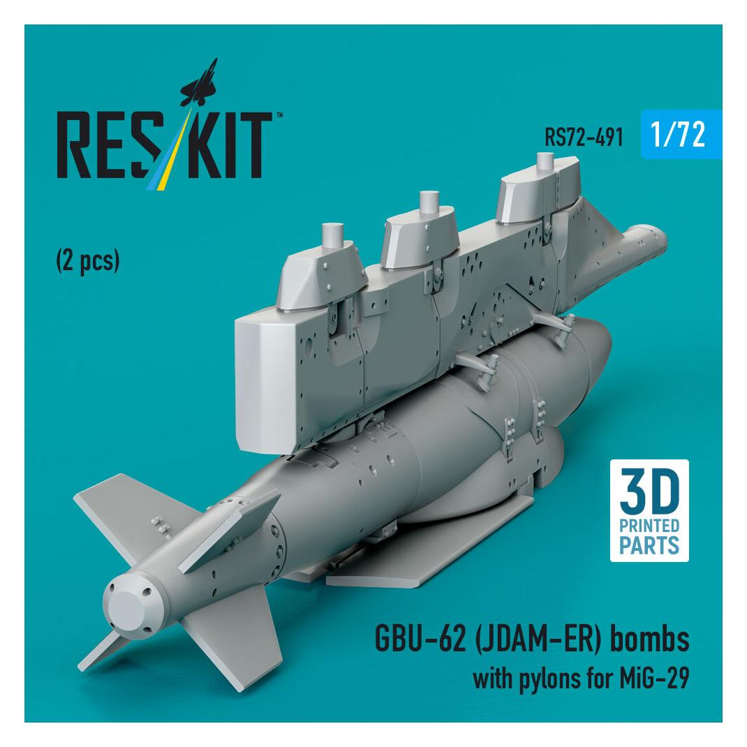 ResKit GBU-62 (JDAM-ER) bombs with pylons for MiG-29 Fulcrum (2 pcs) (3D Printed) (RS72-0491)
