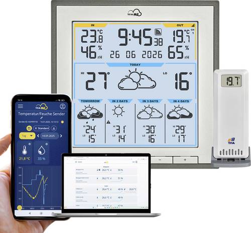TFA Dostmann TFA.me ID-08 35.8105.10 WLAN-Wetterstation Vorhersage für 5 Tage Anzahl Sensoren max. 50