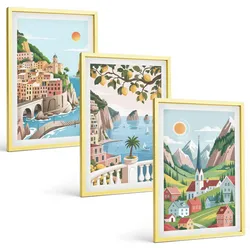 BILDER SET 3er Set - 40x60 cm Goldrahmen - Landschaften, Meer, Zitrusfrüchte