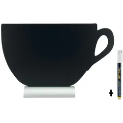 Securit® Tischtafeltafel - Silhouette Tasse - Aluminium Sockel - Kreidestift inklusive