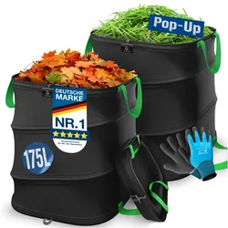 KESSER® Pop-Up-Gartensack Laubsack Gartenabfallsack inkl. Handschuhe   Selbststehend mit Griffen Stabil Robust & Faltbar   Laubsäcke Rasenschnitt Gartensäcke für Gartenabfälle Grünschnitt