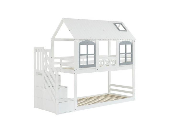 Thanaddo Hochbett Etagenbett, Kinderbett, Kinderbett mit Dach und Fenster