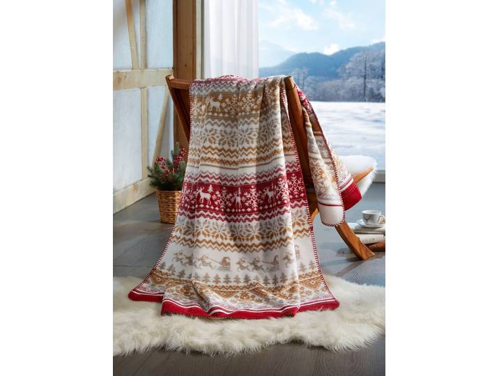 Kuschelige Wohndecke mit winterlichen Motiven, Rot