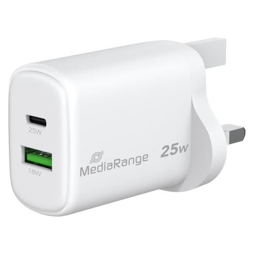 MediaRange Ladegerät 25W 2-Port 1x USB-A/1x USB-C UK, weiss (25 W, 2 Ports) (MRMA112-UK)