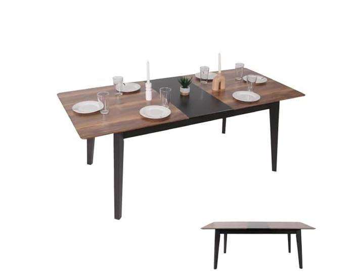 Mendler Esszimmertisch HWC-M57 160-200x90cm Holz-Optik dunkle Beine Esstisch, ausziehbar, Sheesham, Massiv-Holz, Laminat, Melamin