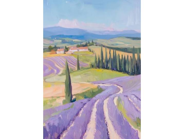 STYLER Leinwandbild Purple Fields 70 x 100 cm I Lavendelfeld bei Sonnenuntergang I Wandbild modern I Druck auf Leinwand mit Keilrahmen
