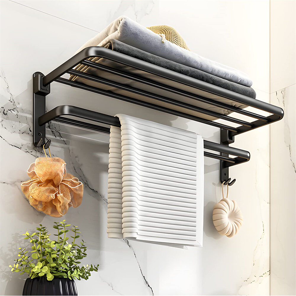 Belfry Bathroom Celise 38cm Wall Mounted Towel Rail Black 17cm H X 38cm L X 21cm D