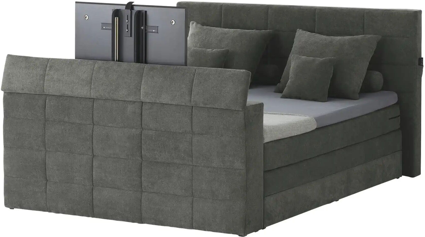 uno TV-Boxspringbett mit motorischer TV-Halterung Dillon ¦ grau ¦ Maße (cm): B: