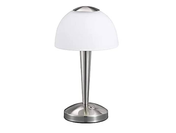 TRIO\, Lampe de table\, Ventura incl. 1 x LED\,SMD\,5\,0 Watt\,3000K\,400 Lm. Verre satiné\, Blanc\, Corps: metal\, Nickel mat Ø:15\,5cm\, H:28\,0cm IP20\,Interrupteur tactile 4 niveaux