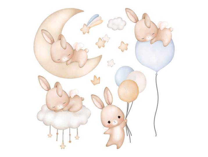 Wallfluent Wandaufkleber 130x114cm - Hasenland, Mehrfarbig, Kunststoff, Rechteckig, 130x114x0.1 cm, Tapeten & Wandverkleidungen, Wandtattoos & Sticker, Wandtattoos