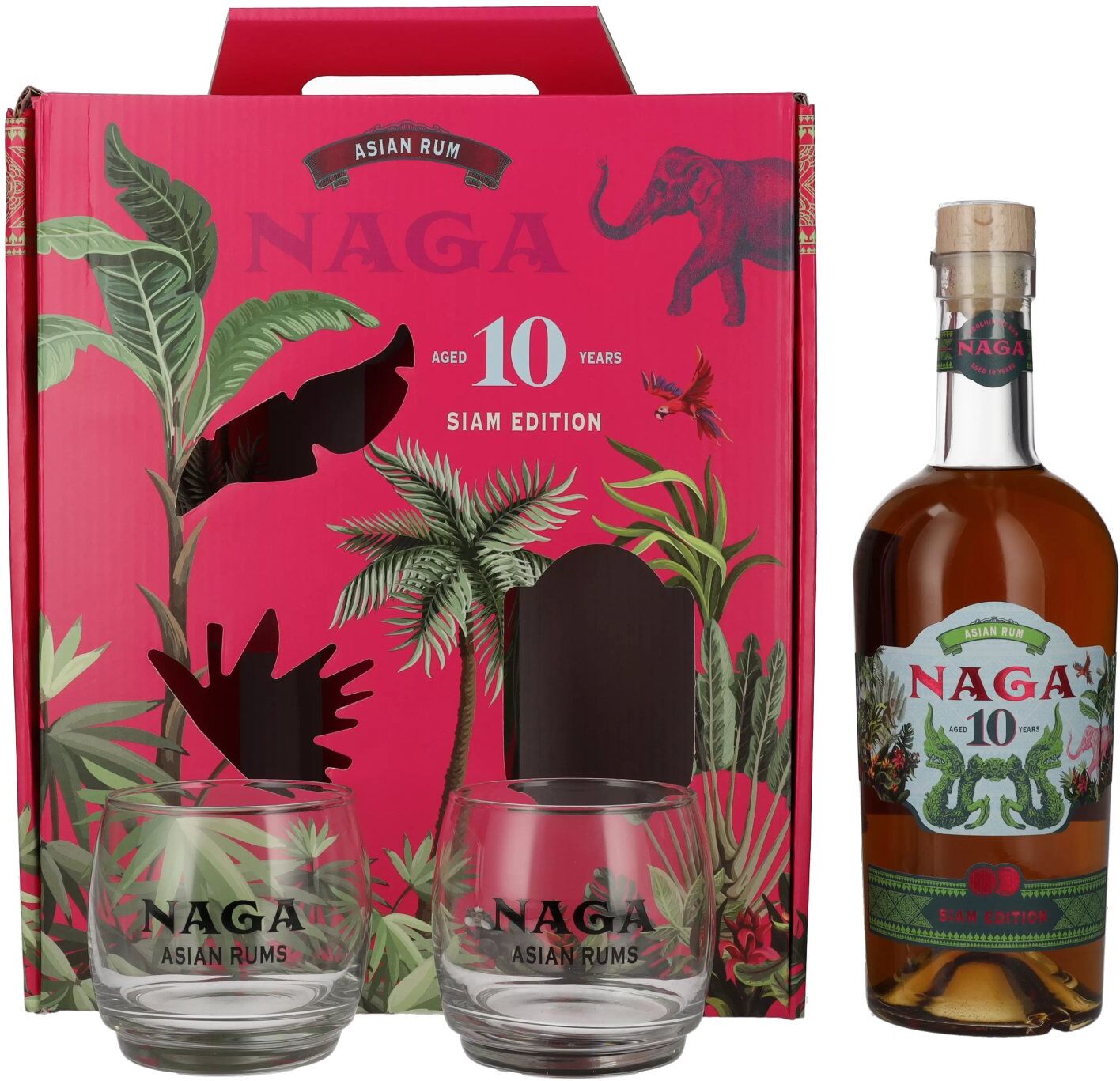 Naga Rum Naga 10 Years Old Asian Rum SIAM EDITION 40% Vol. 0,7l in Geschenkbox mit 2 Gläsern