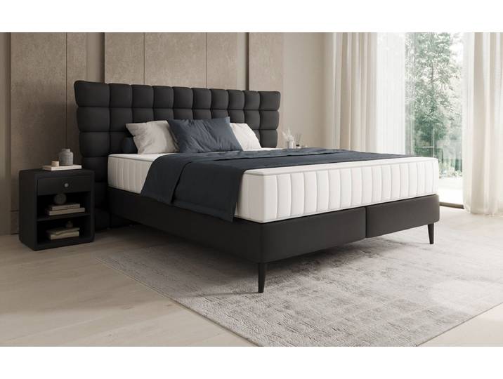 Boxspringbett Alvion in Echtleder - 140x200 - Sand - H3 (70-100kg) - Luxusbetten24
