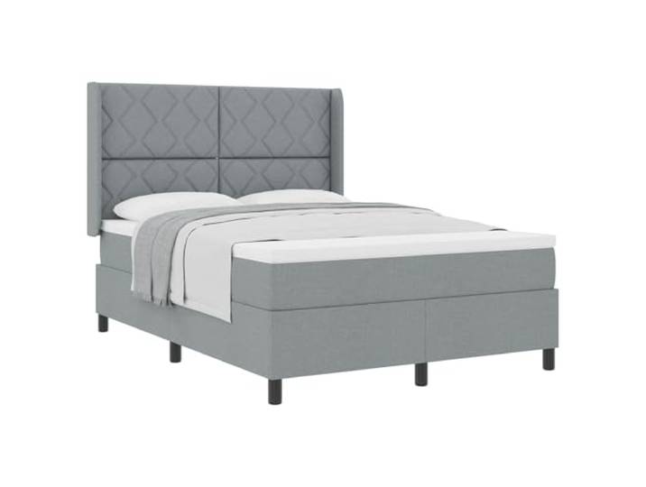 KTHLBRH Boxspringbett mit Kissen hellgrau 200x160cm Stoff Kopfteil verstellbar 118-128 cm, 2 Stufen, Matratze 160 x 200 cm, Maximalgewicht 280 kg, Kiefernholz, Polyester