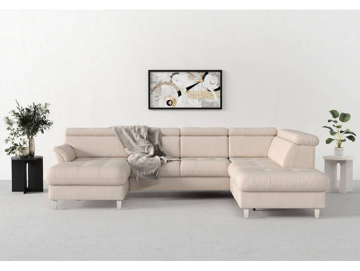Wohnlandschaft SIT & MORE Marano U-Form , beige (creme), B:304cm T:216cm, 100% Polyester, Sofas, Wohnlandschaft, inklusive Kopfteilverstellung, optional Schlaffunktion & Bettkasten