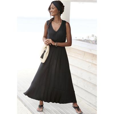Maxikleid S.OLIVER, Damen, Gr. 44, N-Gr, ohne Ärmel, Crêpe, schwarz, Crêpe, Obermaterial: 100% Viskose, unifarben, figurumspielend knöchellang, V-Ausschnitt, Kleider Maxikleid, aus gekreppter Viskose zum Binden im Nacken, Sommerkleid, Strandkleid
