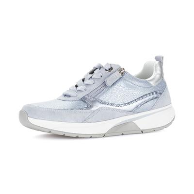 Plateausneaker GABOR, Damen, Gr. 41, silber (blau, silberfarben), Textil, Veloursleder, Schuhe Plateausneaker, Freizeitschuh, Halbschuh, Schnürschuh mit Kontrastbesatz, G-Weite