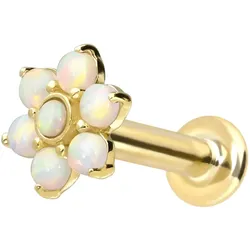 14 Karat Gold Labret mit Innengewinde BLUME + 7 SYNHETISCHE OPALE