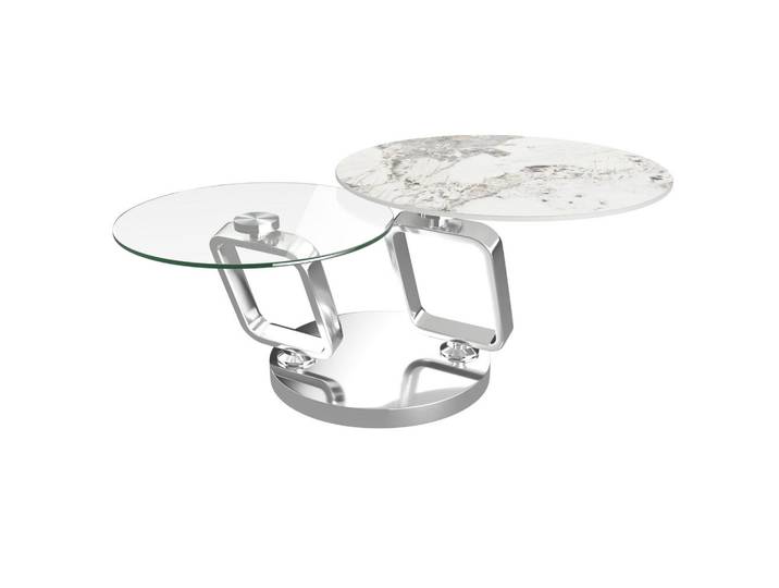 Dieter Knoll Couchtisch, Creme, Silberfarben, Transparent, Metall, Glas, Keramik, rund, Flachrohr, 73x45x87-145 cm, einfacher Aufbau, Wohnzimmer, Wohnzimmertische, Couchtische, Couchtische rund