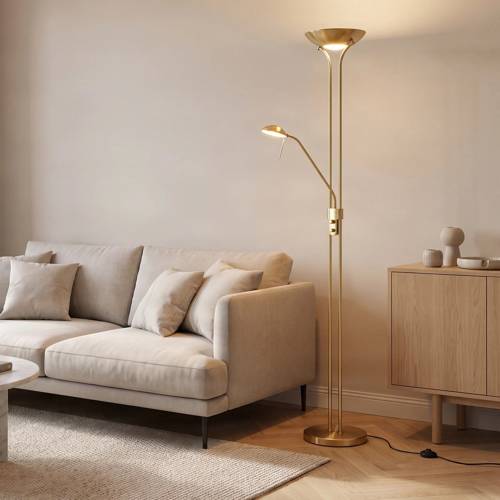 Lindby Josefin LED Vloerlamp - Messing/Goud - Modern - Dimbaar