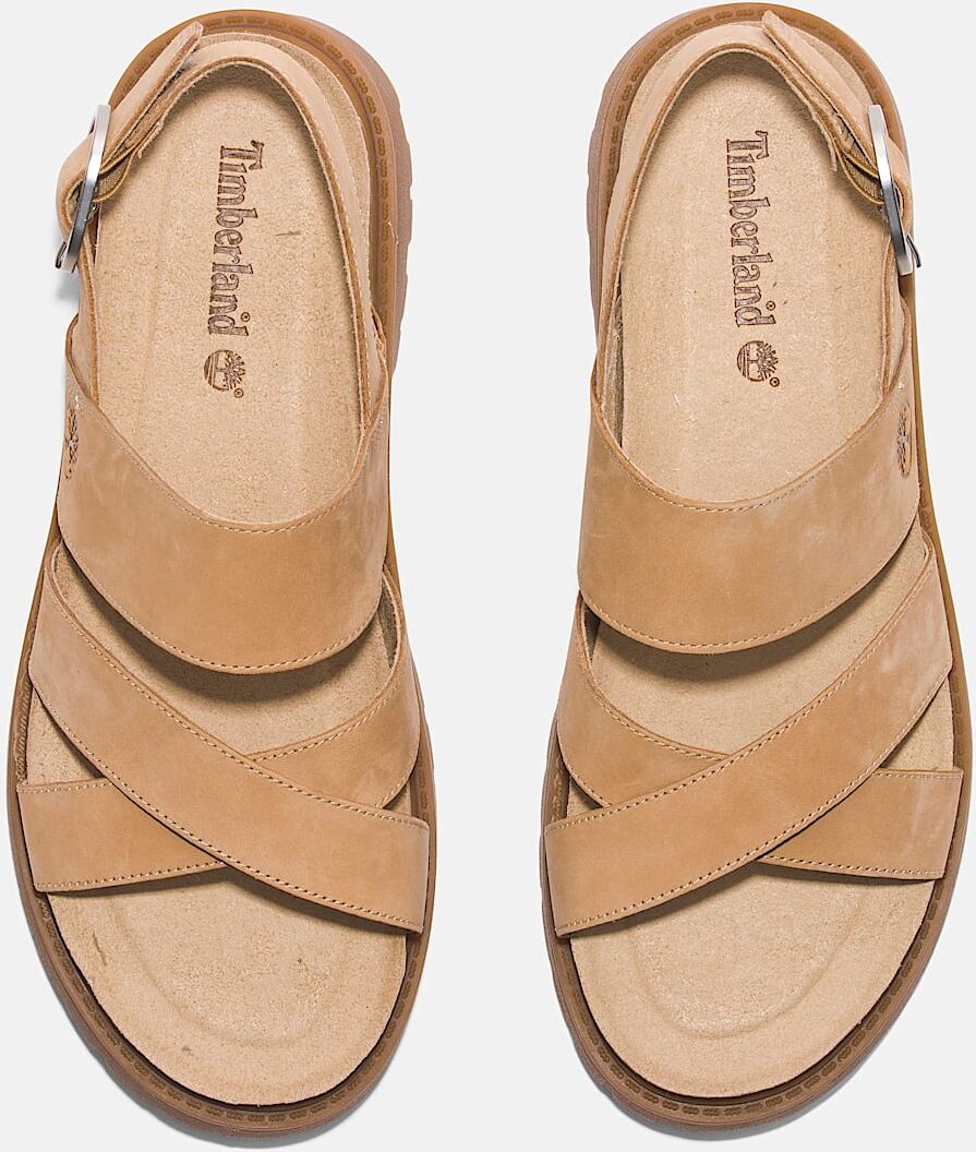 Sandale TIMBERLAND "Clairemont Way CROSS STRAP SANDAL", Damen, Gr. 39,5 (8,5), beige (md bei nubuc), Leder, Schuhe Sandale md bei nubuc 39,5 (8,5)