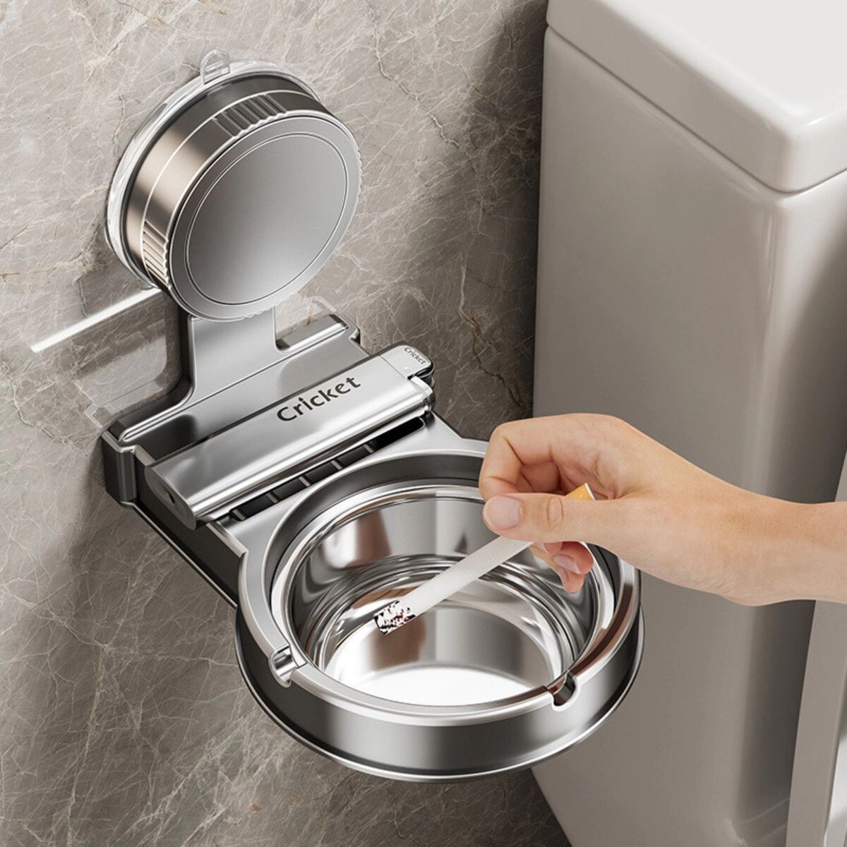 INF Wandmontierter Aschenbecher mit Saugnapf – Carbonstahl + ABS, bohrfreie Montage, winddichter abnehmbarer Aschenbecher mit Grau