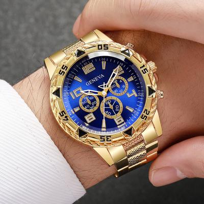USA Free Shipping Shop Executive Mens Quartz Watch With Large Dial Business Style Timepiece gold Blue No Box