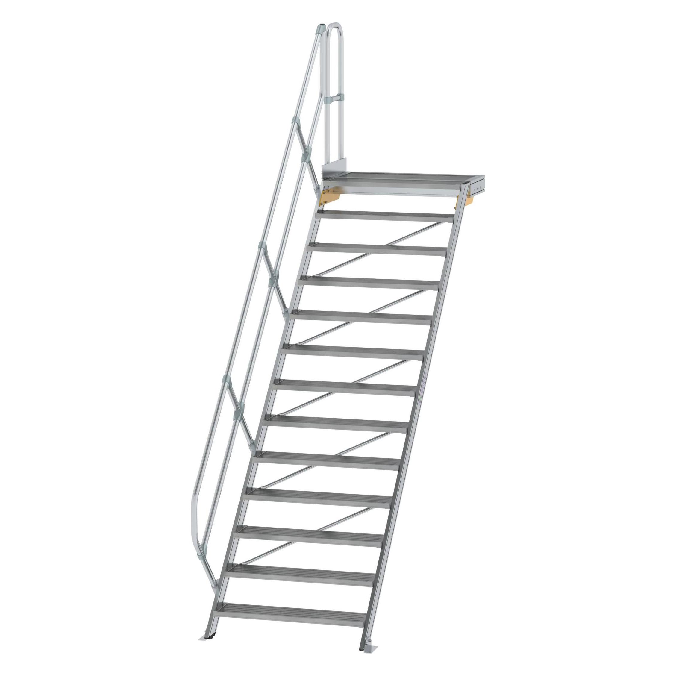 Munk Treppe mit Plattform 45° Stufenbreite 1000 mm 13 Stufen Aluminium geriffelt (Gerüst) (600473)
