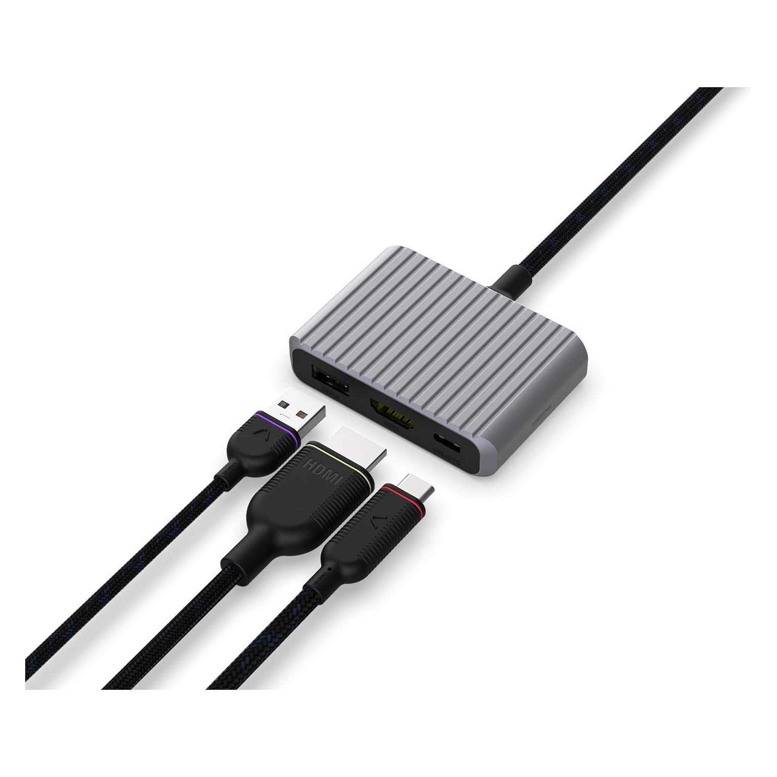 Unisynk 3 Port USB-C Hub V2 4K 60Hz 100W Grey (USB-C) (10384)