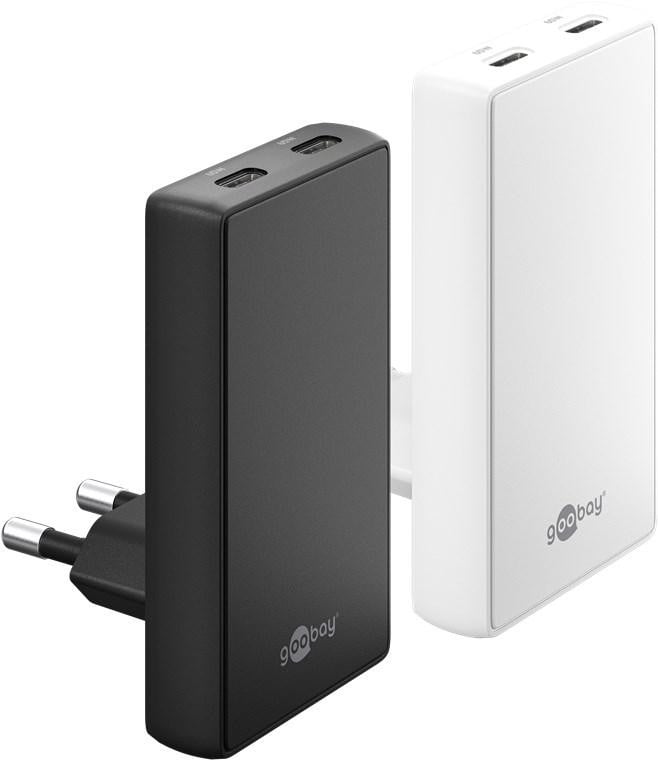 Goobay 75724 Multi Fast Charger USB-C PD GaN Dubbele Snellader 65 W Wit met 1x USB-C en 1x USB-A
