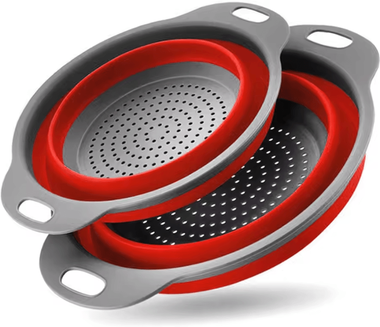 Inspire Curations Collapsible Silicone Kitchen Colander For Pasta, Fruits & Vegetables red 2pcs