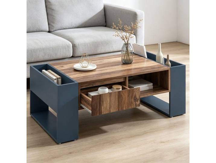 Table basse bois Table basse de salon avec tiroir rangement meuble de salon 111x60x40cm