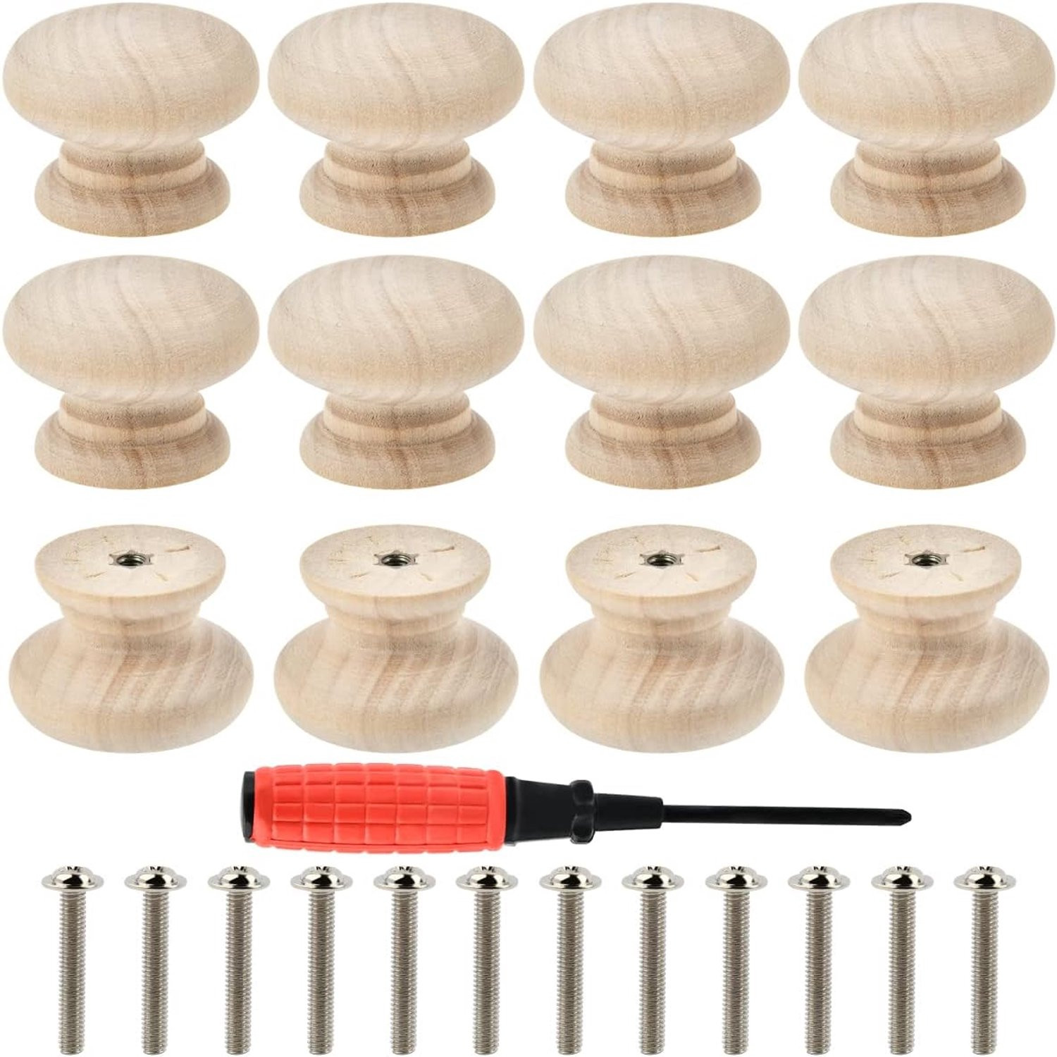 12x Ronde Houten Meubelgrepen Kastknoppen met Schroeven