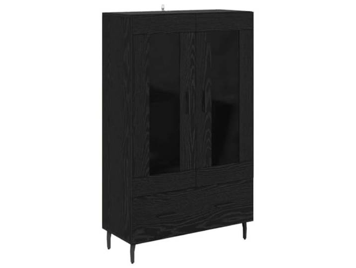 Highboard Schwarz Eichen-Optik 69,5 x 31 x 115 cm Holzwerkstoff Stauraum, Schubladen, Regale, Scharniertüren, Metallfüße, mattes Finish, Wohnzimmer, Bücher, Dekoration, Geschirr