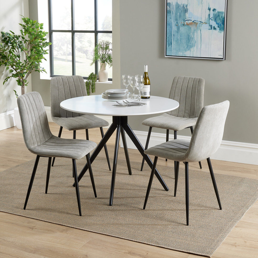 George Oliver Huetter aspen 1000mm oak foiled round table & 4 fabric chair Set Light Grey/Grey Oak 4